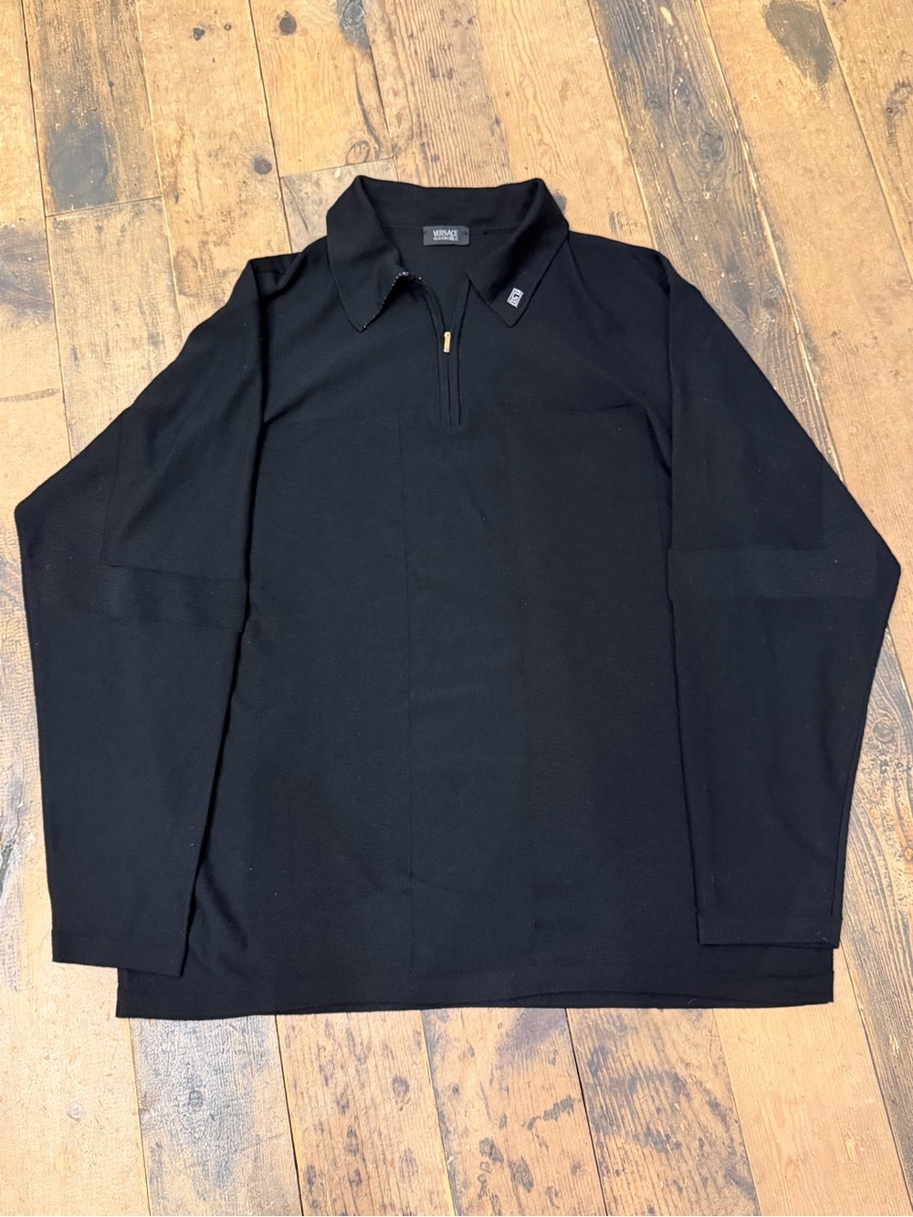 Versace Black Long-Sleeve Polo with Zip Collar